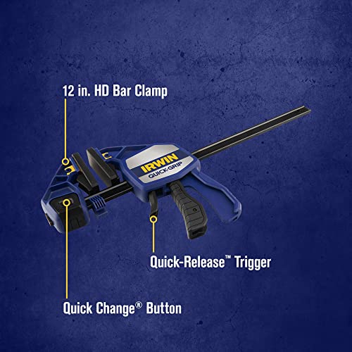 IRWIN QUICK-GRIP Bar Clamps for Woodworking, One-Handed, Heavy-Duty, 12" (1964712) IRWIN