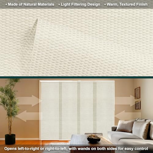 CHICOLOGY Panel Track Vertical Blinds for Sliding Patio Doors, Room Dividers and Closet Covers, Four Woven Panels 23 in Wide Each, Adjustable Track 46-86 in W, Height Trimmable Up to 96 in, Beige CHICOLOGY