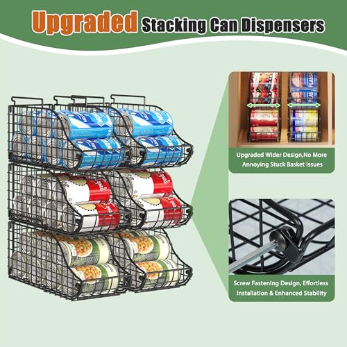 8-Pack Can Organizer for Pantry, Stackable Cabinet Food Shelves for Fridge, Wire Cupboard Storage, Holds up to 72 Beers,Small Metal Bin for Drink Beverage Egg Gillas, Rack for Kitchen Countertops RV Sonyabecca