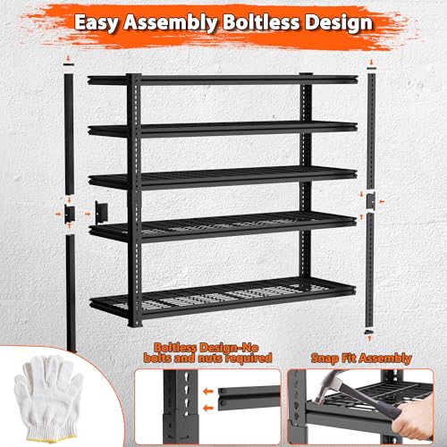 ROOMTEC Garage Shelving, 2800 LBS Capacity Sorage Shelves Heavy Duty, 5 Tier Adjustable Metal Organizer Wire Rack, 48"L x 18"W x 72"H Utility Shelf Unit for Kitchen Pantry (1, 48" L x 18" W x 72" H) ROOMTEC