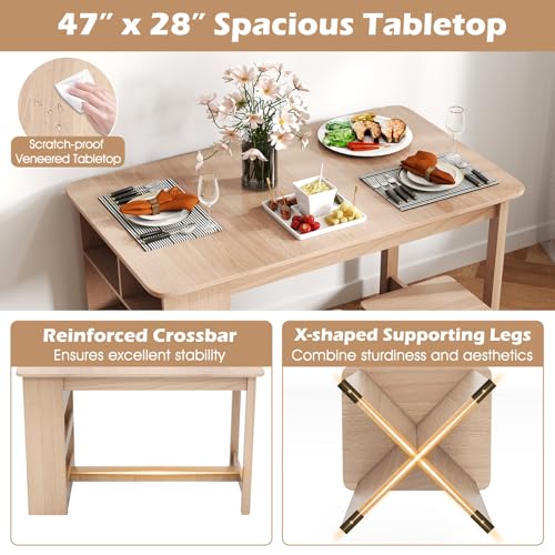 Giantex 5-Pieces Dining Table Set for 4, Kitchen Table Set with Side Storage Shelf, 4 Square Stools, Space-Saving Dining Furniture for Dinner, Dinette, Living Room, Apartment, Restaurant (Natural) Giantex
