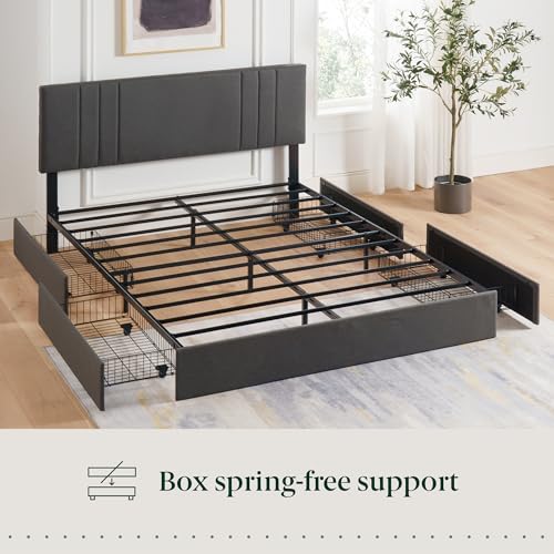 Zinus Billie Platform Bed Frame, Four Underbed Storage Drawers, Height Adjustable Headboard, Upholstered Style, King Zinus