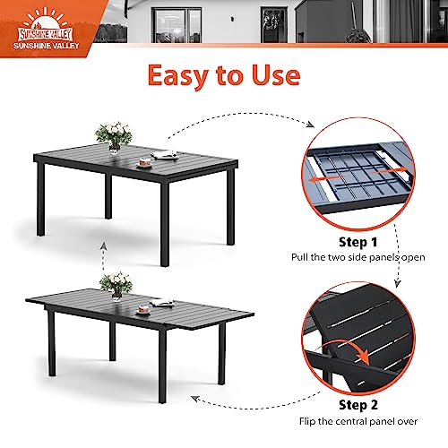 SUNSHINE VALLEY 9 Piece Wicker Patio Dining Sets, Outdoor Dining Sets for 8, 1 Expandable Metal Dining Table & 8 Patio Dining Chairs with Cushion All Weather Outdoor Table and Chair Sets for Backyard SUNSHINE VALLEY