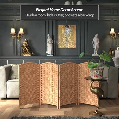 Red Lantern 3 ft. Short Diamond Weave Fiber Folding Screen - Natural - 4 Panel Red Lantern
