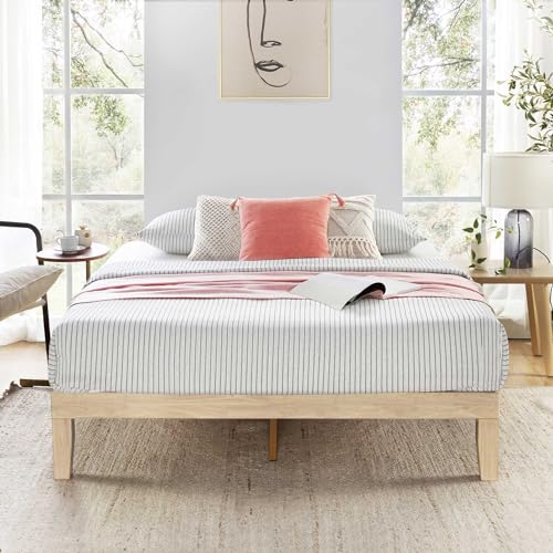 Mellow Naturalista Classic 12 Inch Solid Wood Platform Bed with Wooden Slats, Queen, White Wash Mellow
