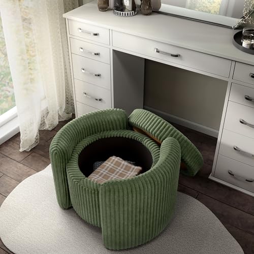 Furniture of America Lennox Modern Chenille 25-inch Round Storage Ottoman with Reversible Flip Top, Upholstered Footstool for Living Room, Bedroom, Entryway, Green Furniture of America
