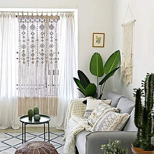 Osunnus Boho Macrame Window Curtain Room Divider Doorway Curtain 79 x 35 Inches Large Long Macrame Wall Hanging for Living Room Bedroom Bohemian Home Decor Wedding Backdrop, Gypsophila - 1 Panel L Osunnus