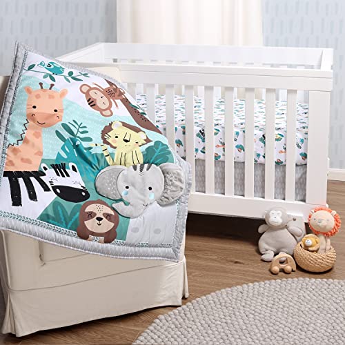 The Peanutshell 3 Piece Baby Crib Bedding Set for Boys & Girls - Newborn, Infant & Toddler Nursery Bed Set Decor with Fitted Crib Sheet, Dust Ruffle, Crib Comforter - Safari Adventures The Peanutshell