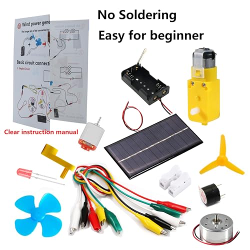 Delinx Fun Physics Science Experiment Kit: Windmill & Hand-cranked Generator, Solar Power, Basic Electric Circuit Learning, DIY Educational STEM Project for Kids & Teens, Girls & Boys Delinx