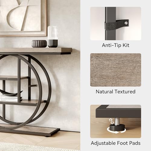 Little Tree Console Table, 4-Tier Entryway Table Behind Couch Table, 41.3-Inch Farmhouse Sofa Table for Living Room, Foyer Hallway Table for Entrance, Grey and Black LITTLE TREE