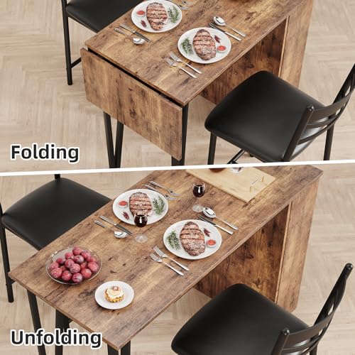 Garvee Bar Table and Chairs Set, 3 Piece Bar Table Set with with Flip Top Extension and Storage Shelves, Dining Table Set for 2, Suitable for Small Space Kitchen Apartment, Brown Garvee