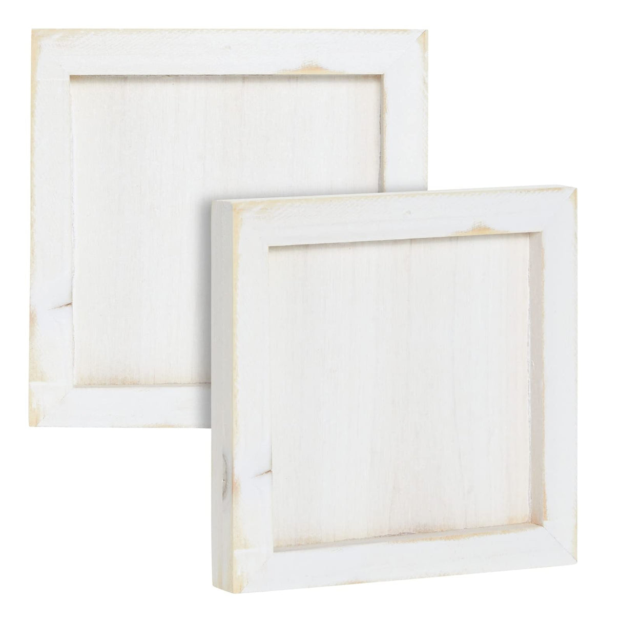 6 Pack White Washed Craft Wood Board Panels with Hardware Included for DIY Signs, Paintings (5 x 5 in) Bright Creations