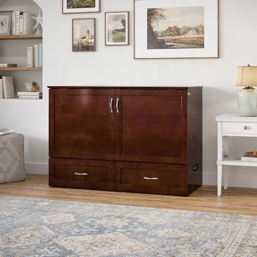 AFI Hamilton Full Murphy Bed Chest with Mattress, Storage, and Built-in Charger in Walnut AFI