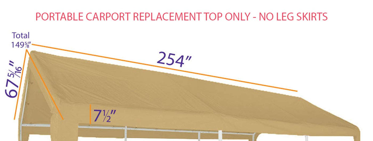 Impact Canopy Replacement Top for 10X20 Carport Canopy, Tan - Top Only Impact Canopy