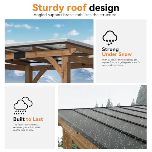 Modern Shade Grill Gazebo 6' X 8', Cedar Wood Gazebo with Shelves and Paper Towel Holder, Patio Gazebo with Galvanized Steel Roof, USB and USB-C Charging Ports, BBQ Gazebo for Patio Backyard Modern Shade Outdoor Living Spaces