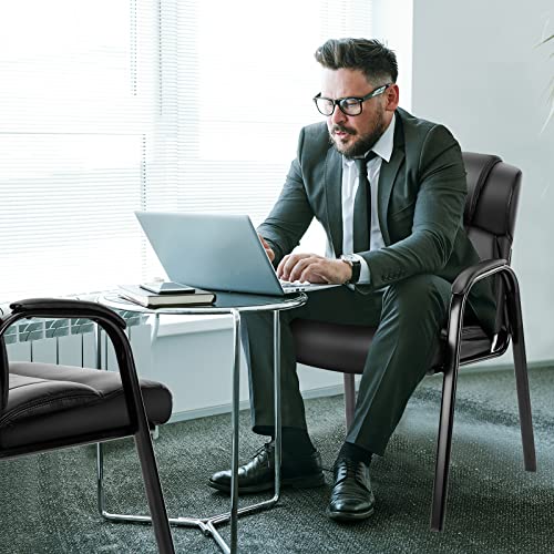 OLIXIS Waiting Room Chairs Set of 4, Leather Office Desk Reception Guest Stationary Side Chair with Padded Arms for Home Conference Lobby Area Meeting Church Medical Clinic Elderly Student OLIXIS