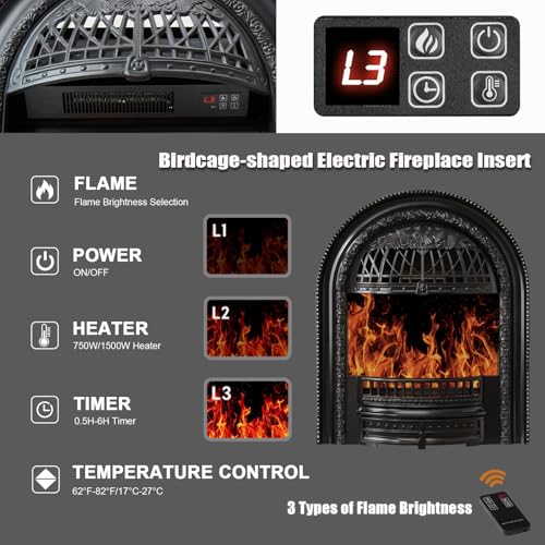 BLANKSPACE 80 Inch Electric Fireplace with Mantel, Tv Stand with Black Birdcage Fire Place Heater and Carved Square Column Design Design for Living Room, Bedroom BLANKSPACE