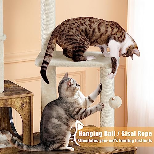 Yaheetech Cat Tree with Litter Box Enclosure, 2-in-1 Cat Tower with Condo & Scratching Post, 53in Tall Cat Tree for Indoor Large Cats, Cat Activity Center, Rustic Brown/Beige Yaheetech