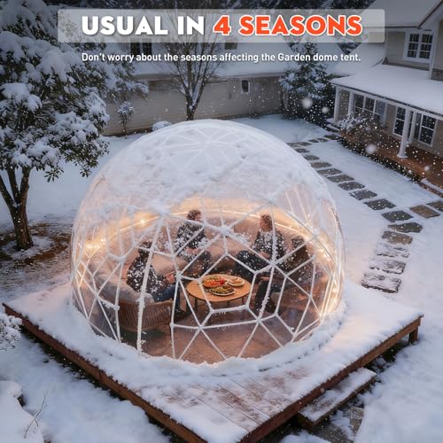 12FT Garden Dome Tent, Geodesic Dome Greenhouse with PVC Clear Cover, Waterproof Garden Bubble Dome Tent House with 2 x 10M Light Strings for Outdoor, Patio, Party (Green, 12.5FT/3.8M) MAPONEEN