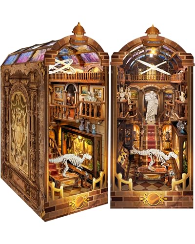 Quanquer DIY Book Nook Kit:DIY Dollhouse Booknook with LED Light - 3D Wooden Puzzle Miniature House Kits - Creative DIY Crafts for Adults - Bookshelf Insert Decor - Gifts Friends Festival(Museum)
