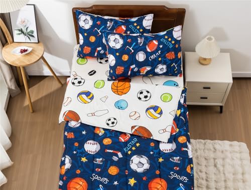Meeting Story 3pcs Kids Comforter Sets Zipper Bedding Set for Boys,Twin Kid Bedding Set Basketball Football Baseball Comforter Sports Bedding for Kid,All in one Zipper Bedding(Navy,Twin) Meeting Story