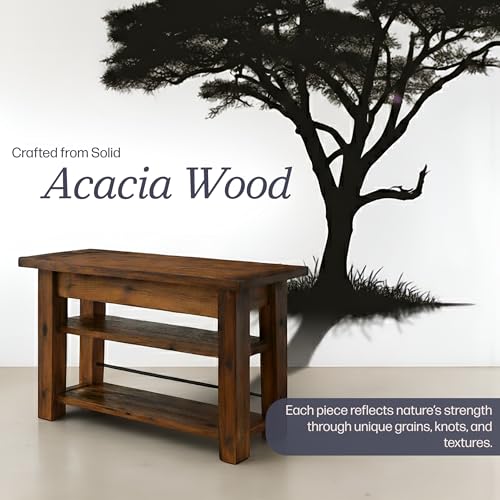 Durango 54-Inch Farmhouse-Industrial Style Wood Console Table with Two Open Shelves, Solid Wood Top, and Natural Grain and Knots – Fits TVs up to 60 Inches in Living Rooms by Alaterre Furniture Alaterre Furniture