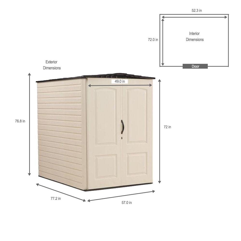 Rubbermaid Large Vertical Resin Outdoor Storage Shed With Floor (6.2 x 4.6 Ft), Weather Resistant, Beige/Brown, Organization for Home/Backyard/Garden Tools/Lawn Mower/Bike Storage/Pool Supplies Rubbermaid