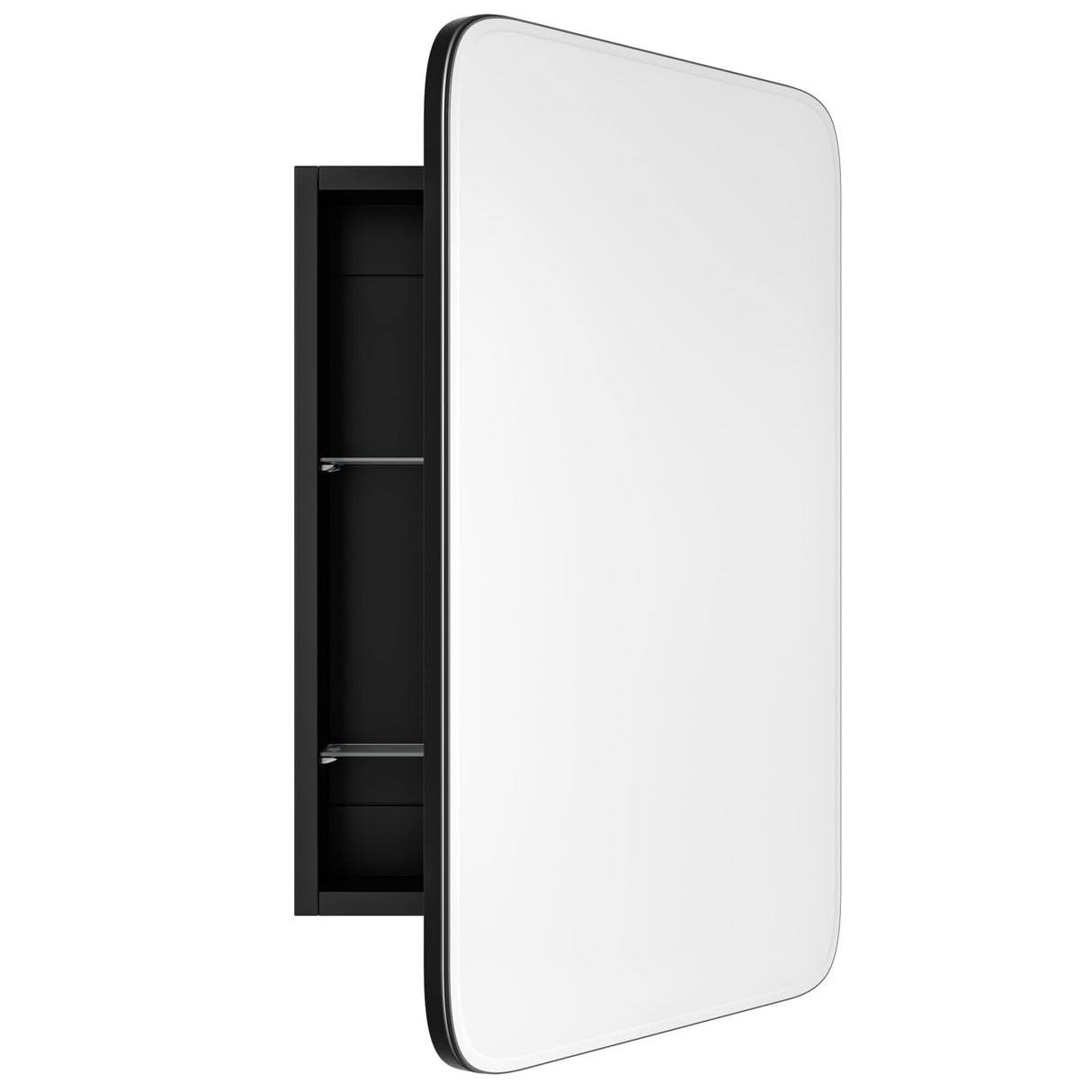 AGDULL Vintage-Style Bathroom Wood Black Cabinet with 16.5''x24'' Curved Mirror, Recessed Medicine Cabinet, Bathroom Storage Cabinet AGDULL