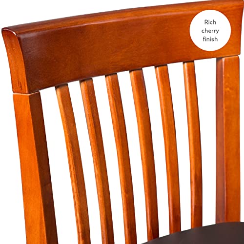 Linon Triena Red Cherry Wood Black Vinyl Padded Seat - 24 inch Linon