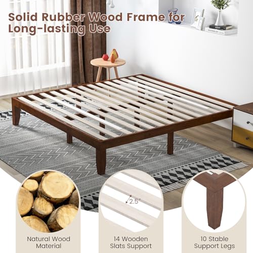 Giantex 14-Inch King Walnut Wood Platform Bed Frame – Minimalist Mattress Foundation with Heavy-Duty Slat Support Giantex