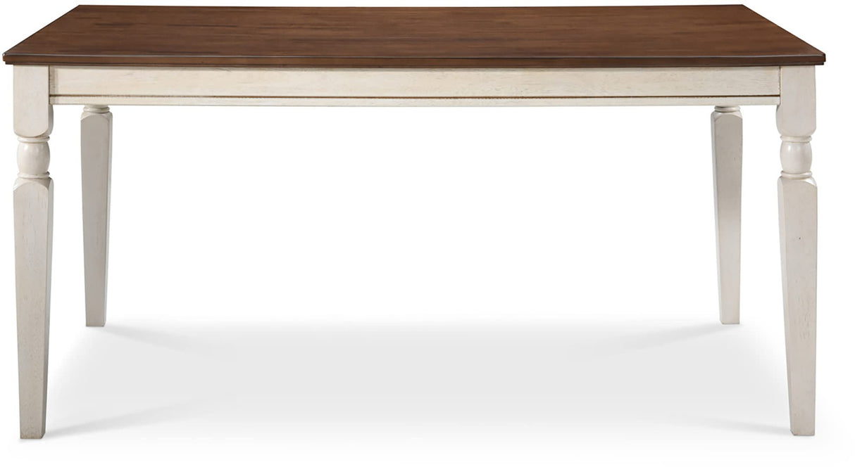 Finch Provence Farmhouse Table, Two-Toned Wood with Turned Legs, Traditional Rustic Furniture Decor for Kitchen or Dining Room, 60" Inch Tabletop, White, 60D x 35.86W x 29.72H in Finch