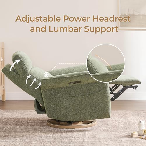 CHITA Power Recliner Chair, Electric Triple-Motor Swivel Glider Nursery Rocking Chair with Adjustable Power Headrest and Lumbar Support, GREENGARD Gold Certified, Solid Wood Base, Forest Green