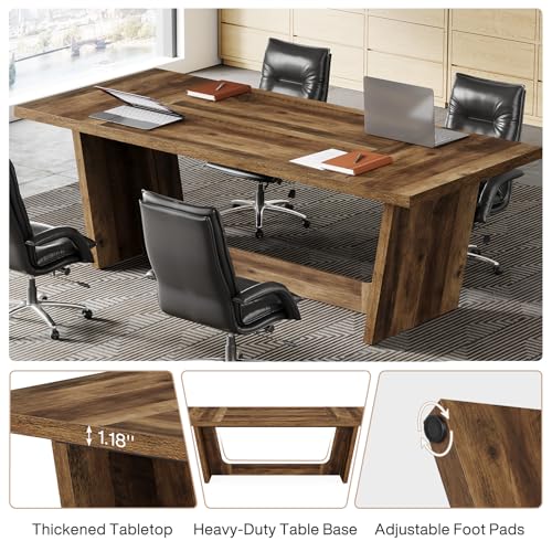 Tribesigns 14-16 People Conference Table, 12 FT Large Rectangular Meeting Seminar Table, Modern Solid Executive Office Business Furniture Boardroom Desk for Office (Set of 4, Dark Brown) Tribesigns