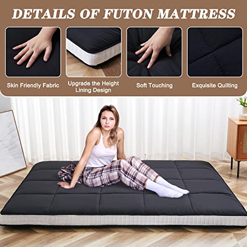 DoCred Queen Size Futon Mattress, Extra Thick Foldable Japanese Floor Mattress Memory Foam Sleeping Pad for Adults, Roll Up Mattress Tatami Mat Breathable Floor Lounger Guest Bed DoCred