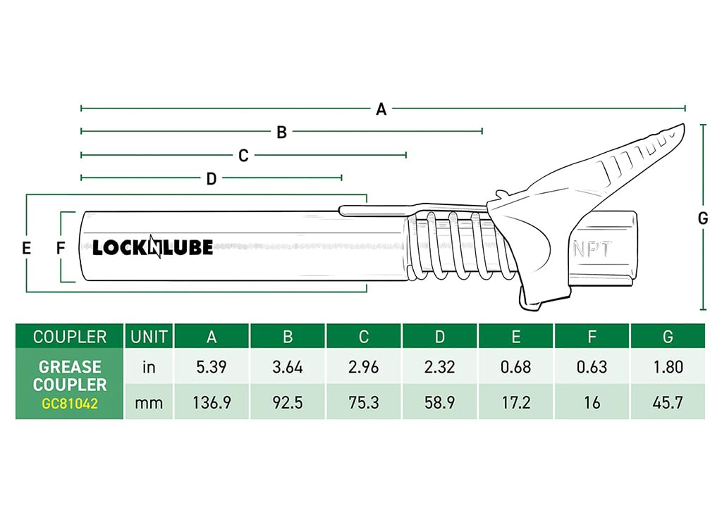 LockNLube Grease Gun Coupler XL - Extra reach for recessed grease fittings LockNLube