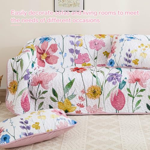 Anibedding Queen Quilt Set, Reversible Pink Floral Bedspread Soft Microfiber Lightweight Queen Size Quilt Bedding Sets Flower Coverlet for All Season(Queen, 96"x90") Anibedding