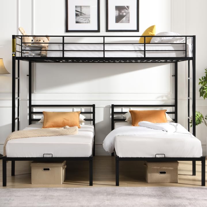 Bellemave Full Over Twin Over Twin Triple bunk Bed with Drawers 3 bunk Bed, Triple bunk beds for Kids, Teens, Adult.(Black) Bellemave
