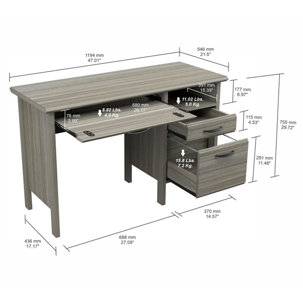 Inval 2-Drawer Computer Desk with Keyboard Tray, Gray Smoke Oak Inval