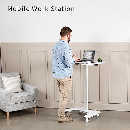 VIVO White Electric Mobile Height Adjustable 36 inch Dual Platform Standing Desk with Wheels, Rolling Small Space Table, Sit Stand Workstation, DESK-V111VTW VIVO