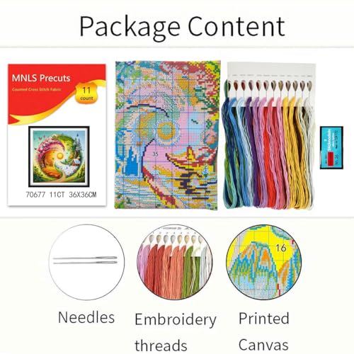 Zhenqing Four Seasons Rotation Cross Stitch Kit for Beginners, 11CT Printed White Cotton Fabric, 36x36cm Full Embroidery with Threads, Needle & Instructions (70677)
