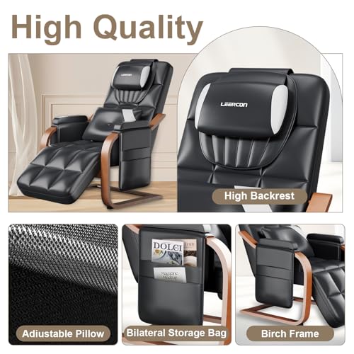 LEERCON Massage Chair Full Body, L-Track 4D Zero Gravity Shiatsu Heating Massage Recliner Chair,PU Leather,Adjustable Footrest for Study, Office, Living Room, Assembly Required LEERCON
