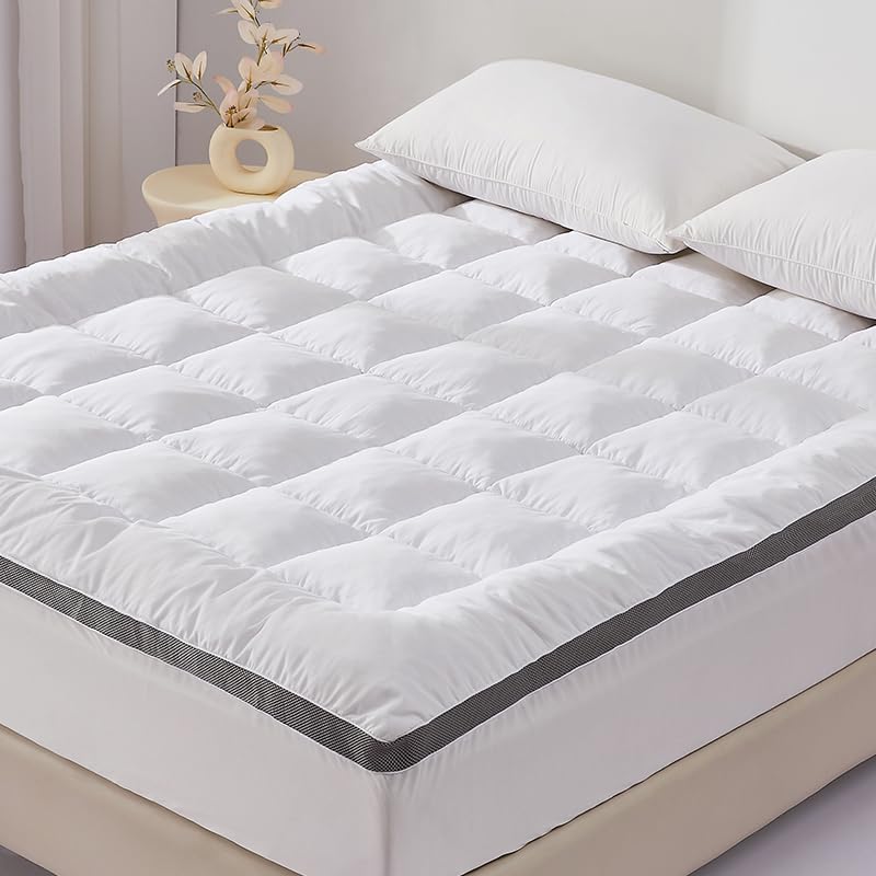 SAPHREAS Queen Size Mattress Topper 3 inch with 8-20 inches Stretchable Pockets, Soft Pillow Top Mattress Pad for Back Pain Relief with Breathable Air Mesh Sides SAPHREAS
