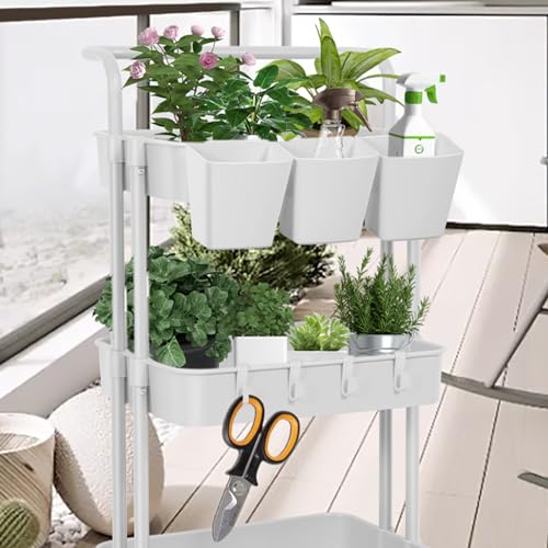 LEZIOA 5 Pack Hanging Cup Holders, Multipurpose Rolling Cart Accessories Utility Cart Accessories For Art & Craft Supplies, Space Saving Hanging Storage Basket Pencil Holder Makeup Organizers (White) LEZIOA