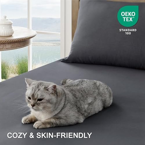 FreshCulture Twin Bed Sheets - Ultra Soft Sheets for Twin Bed - Brushed Microfiber - Deep Pockets - Easy Care - Cooling & Breathable Sheets - Hotel Quality 3 Piece Sheet Set (Dark Grey) FreshCulture