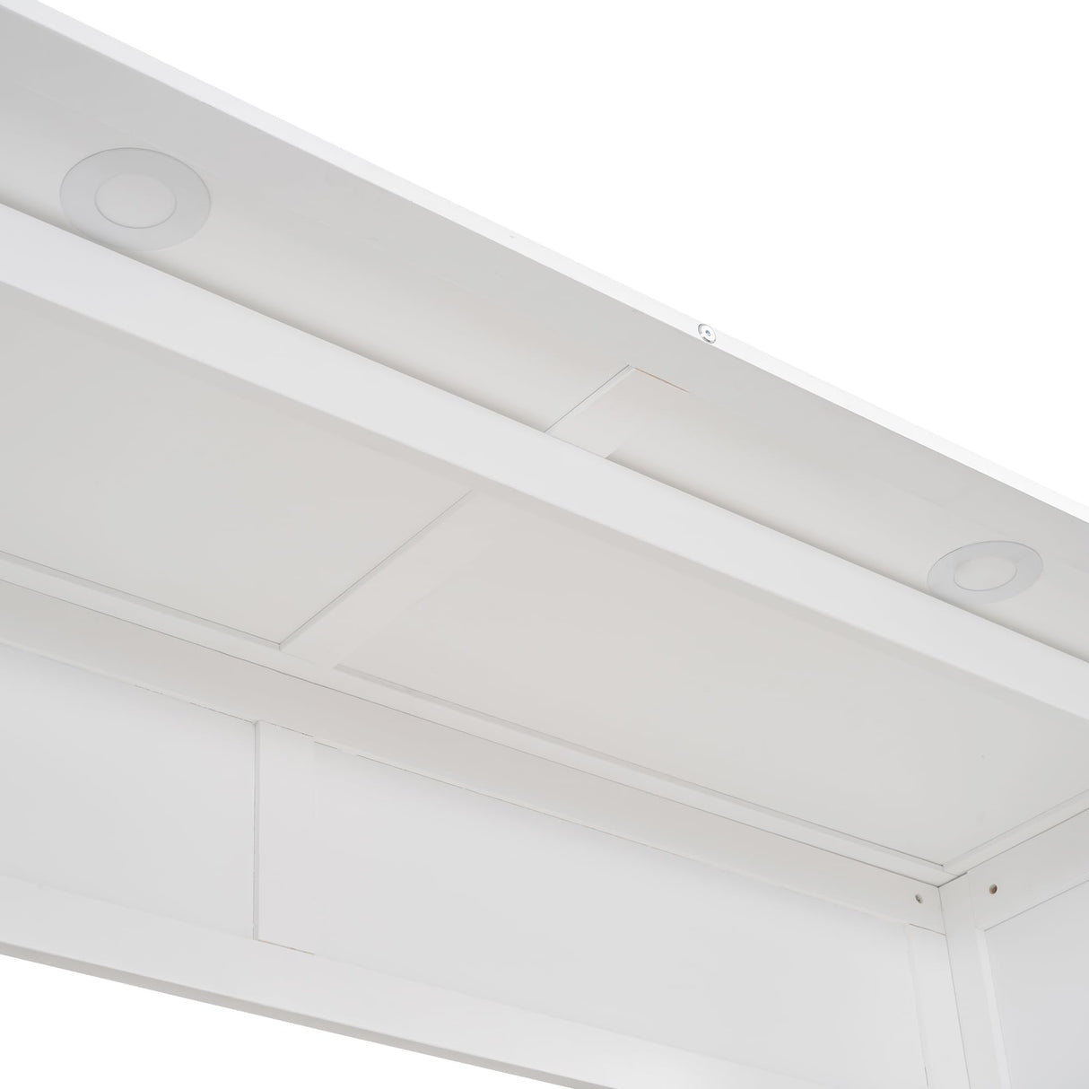 SOFTSEA Full-Size Murphy Bed Wardrobe with Shelves & LED Lights, Space-Saving Wood Frame in White SOFTSEA