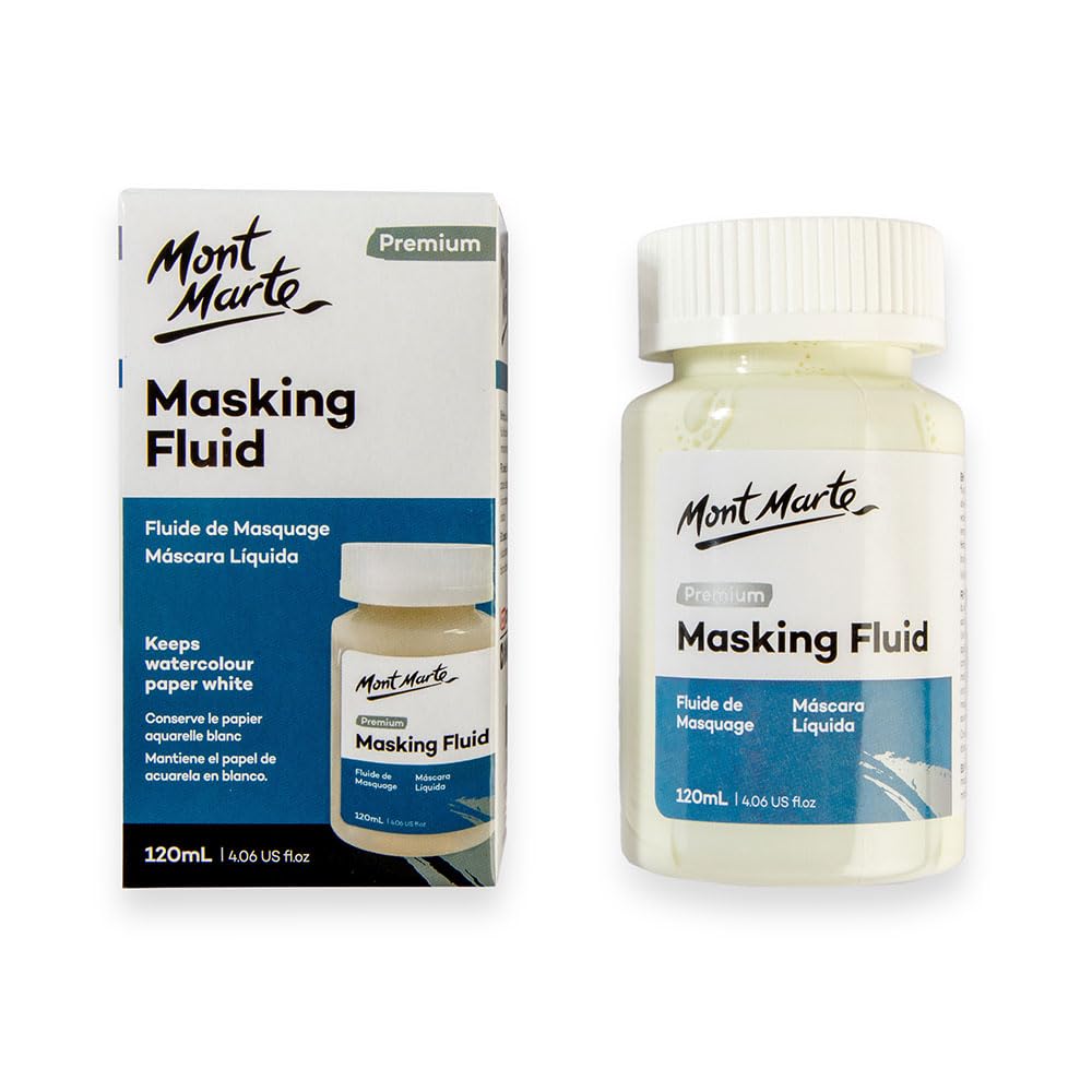 Mont Marte Masking Fluid Premium 120ml (4.06 US fl.oz), Masking Fluid for Watercolor Painting, Keeps Areas Free of Color And Edges Crisp, Resists Watercolor, Ink and Pouring Paint Mont Marte