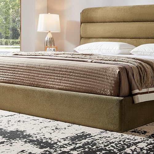 Zanmintaobo Lift Up Storage Bed King Size, Upholstered Platform Bed with Hydraulic System & Wood Slats Support, King Bed Frame with 3-Panel Headboard, No Box Spring Needed, Easy Assembly, Green Zanmintaobo