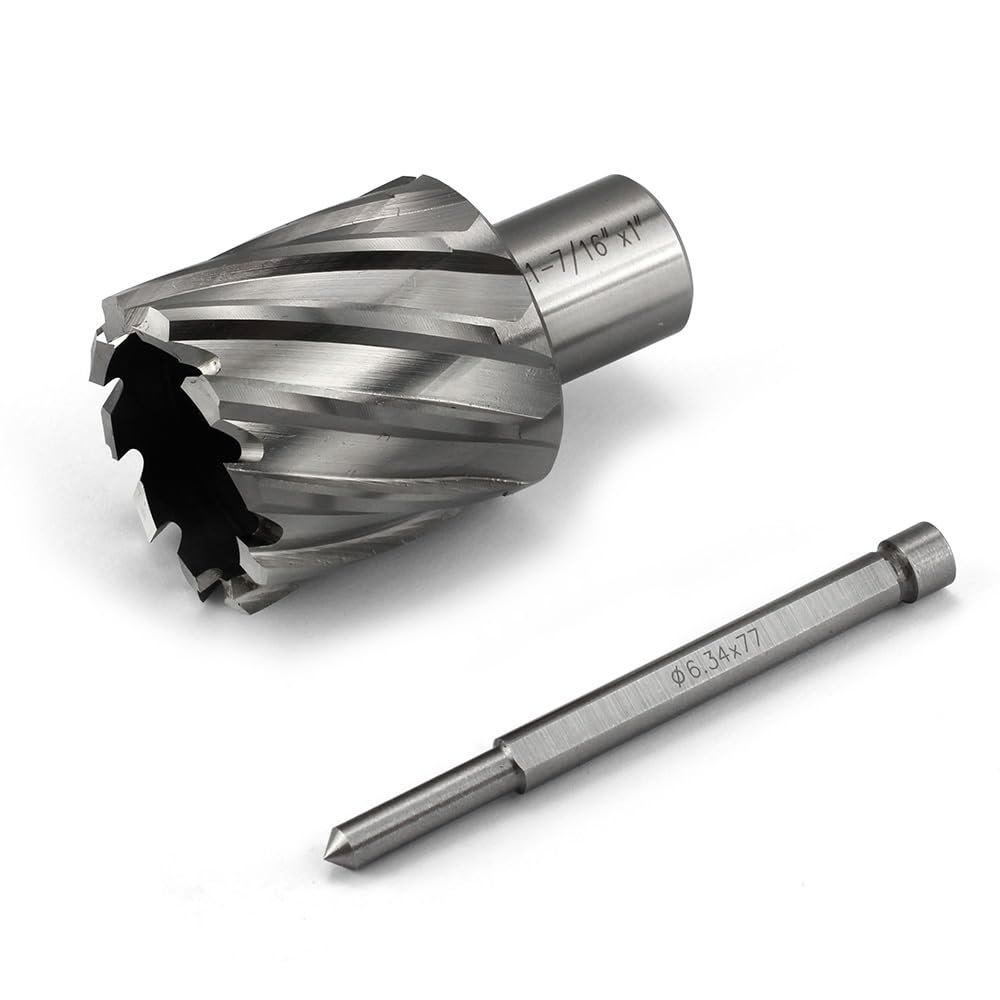 Annular Cutter JESTUOUS 1-7/16 Inch Cutting Diameter 3/4 Weldon Shank 1 Cutting Depth with Pilot Pin Slugger Bits HSS Kit for Magnetic Drill Press,1 Piece JESTUOUS