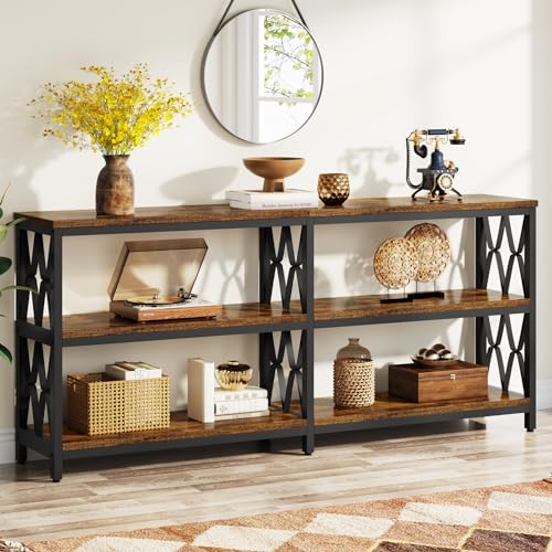 LITTLE TREE Console Table with Storage Shelves, 70.9" Industrial 3-Tier Sofa Table for Living Room, Long Foyer Table Entryway Table for Hallway, Front Door, Entrance, Rustic Brown & Black LITTLE TREE