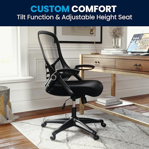 Flash Furniture Porter High Back Black Mesh Ergonomic Swivel Office Chair with Black Frame and Flip-up Arms Flash Furniture